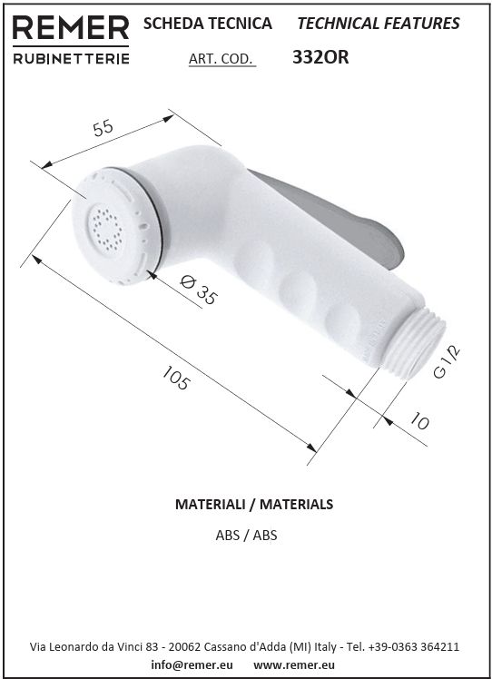 White Shower Head with Switch for Bath-Bidet Remer 332OR
